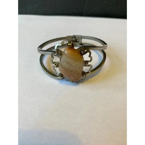 Rare Vintage Native American Sterling Silver Pink Gemstone Women Bracelet - Picture 8 of 10